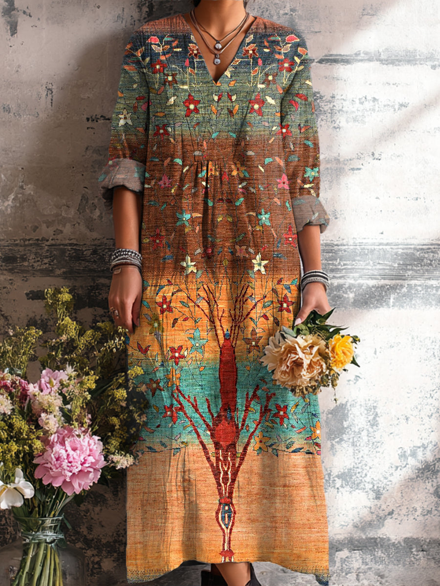 Women's Vintage Ethnic Geometric Floral Art Print Dress