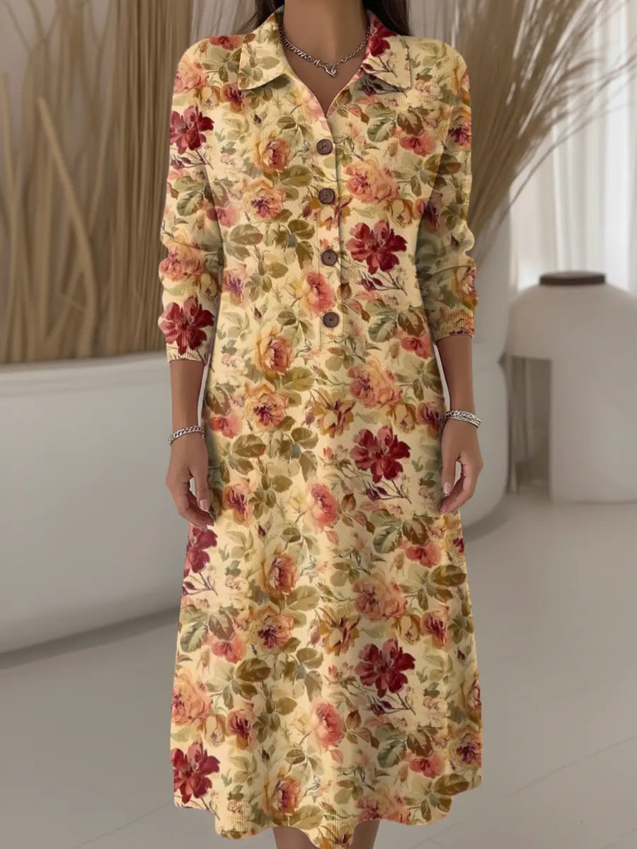 Women's Floral Pattern Art Print Casual Knitted Dress
