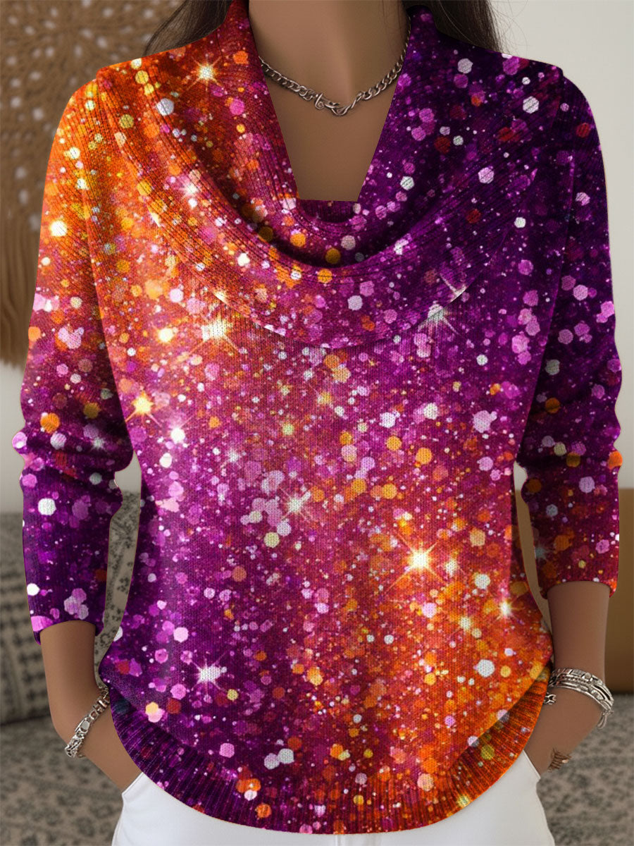 Women's Christmas Color Gradient Pattern Art Print Cowl Neck Sweater