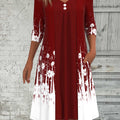 Wine Red Fake 2in1 Floral Print A Line Dress
