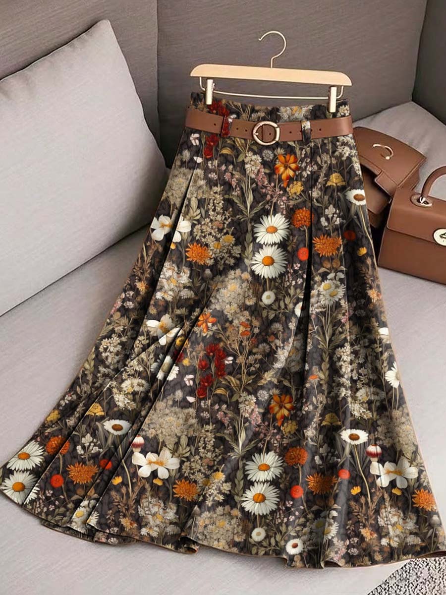 Women's Floral Art Print Casual Cotton Skirt