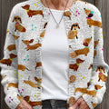 Vintage Dachshund Art Print  Buttoned Cardigan Sweater