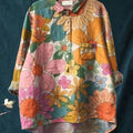 Women's Floral Art Print Casual Cotton And Linen Shirt