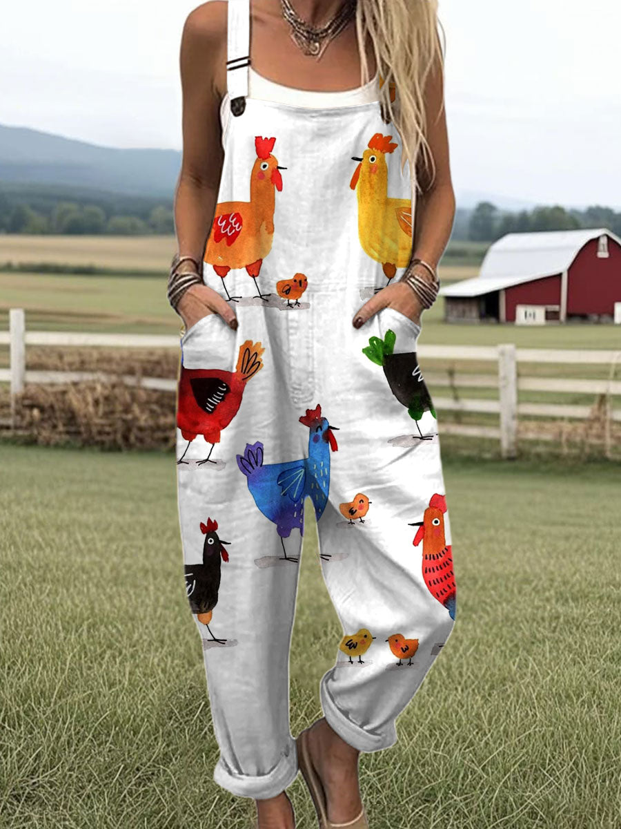 Women's  Funny Chick Art Print Casual 100% Cotton Wide Leg Jumpsuit
