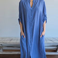 Women's Solid Color V-Neck Long Sleeve Shirt Dress