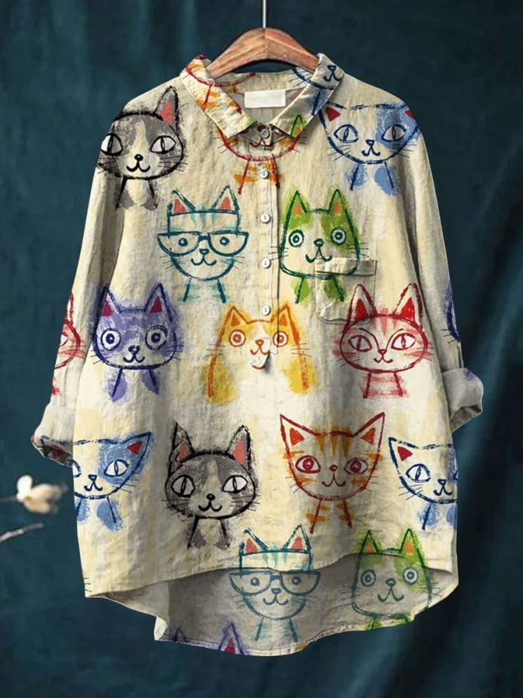 Women's Cat Print Casual Shirt
