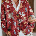 cardigan/pull vintage à col en V boutonné, imprimé d'art floral magnifique - ebLC 