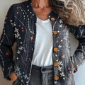 Women's Floral Art Pattern Print Buttoned Cardigan Sweater