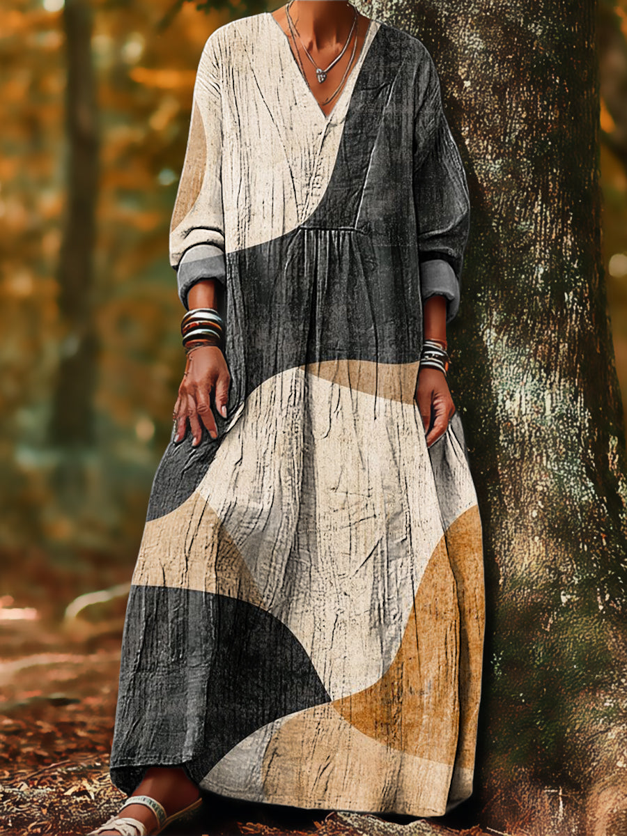 Women's Abstract Geometric Color Block Painting Art Print Dress