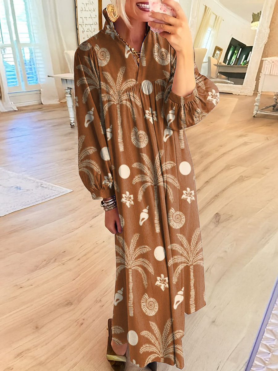 Women's Brown Coconut Tree Art Print Dress