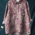 Women's Vintage Floral Art Print Casual Cotton And Linen Shirt