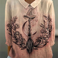 Women's Halloween Witch Art Print Casual Cotton And Linen 3/4 Sleeve Shirt