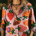 Women's Multicolor Strawberry Pink Print Casual Cotton Shirt
