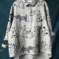 Women's Cute Dog Art Print Casual Cotton And Linen Shirt