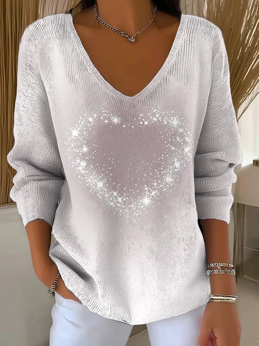 Women's Sparkling Heart-shaped Casual Pullover Sweater