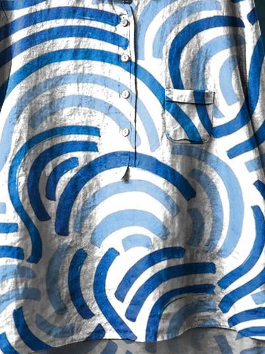 Women's Abstrct Art Print Casual Cotton And Linen Shirt