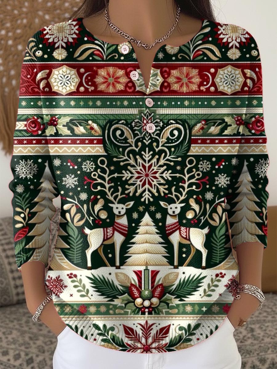 Women's Christmas Pattern Art Print Buttoned Cardigan Sweater