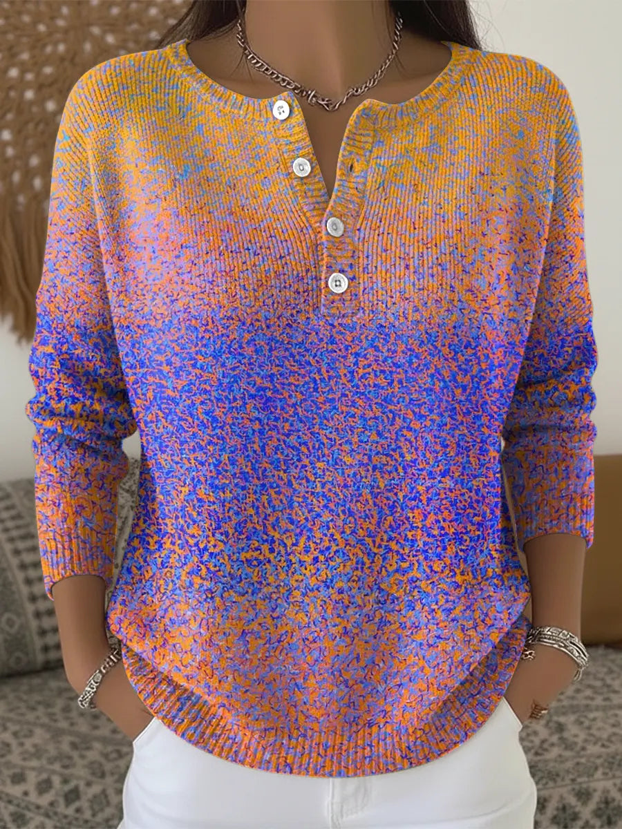 Gradually Fading Speckled Spots Print Buttoned Cardigan Sweater