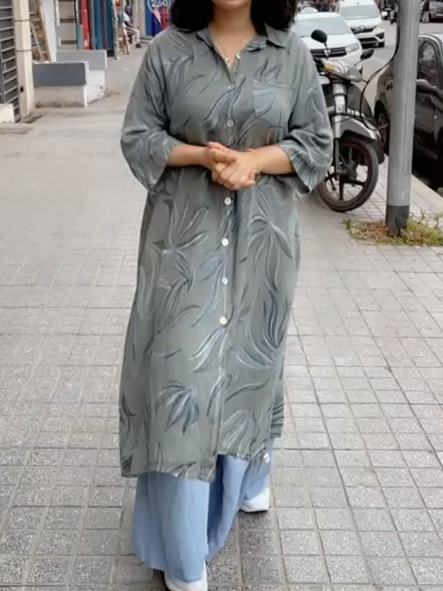 Women's Cotton and Linen Floral Print Shirt Dress