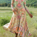 Women's Beautiful Ethnic Floral Geometric Art Print Long-sleeved Dress