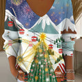 Women's Winter Snow Mountain Merry Christmas Amusement Park Painting Art Print Casual Pullover Sweater
