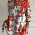 Women's Vintage Red Octopus Art Print Casual Cotton Shirt