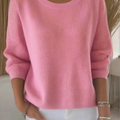 Women Cotton Plain Long Sleeve Comfy Vintage Sweater