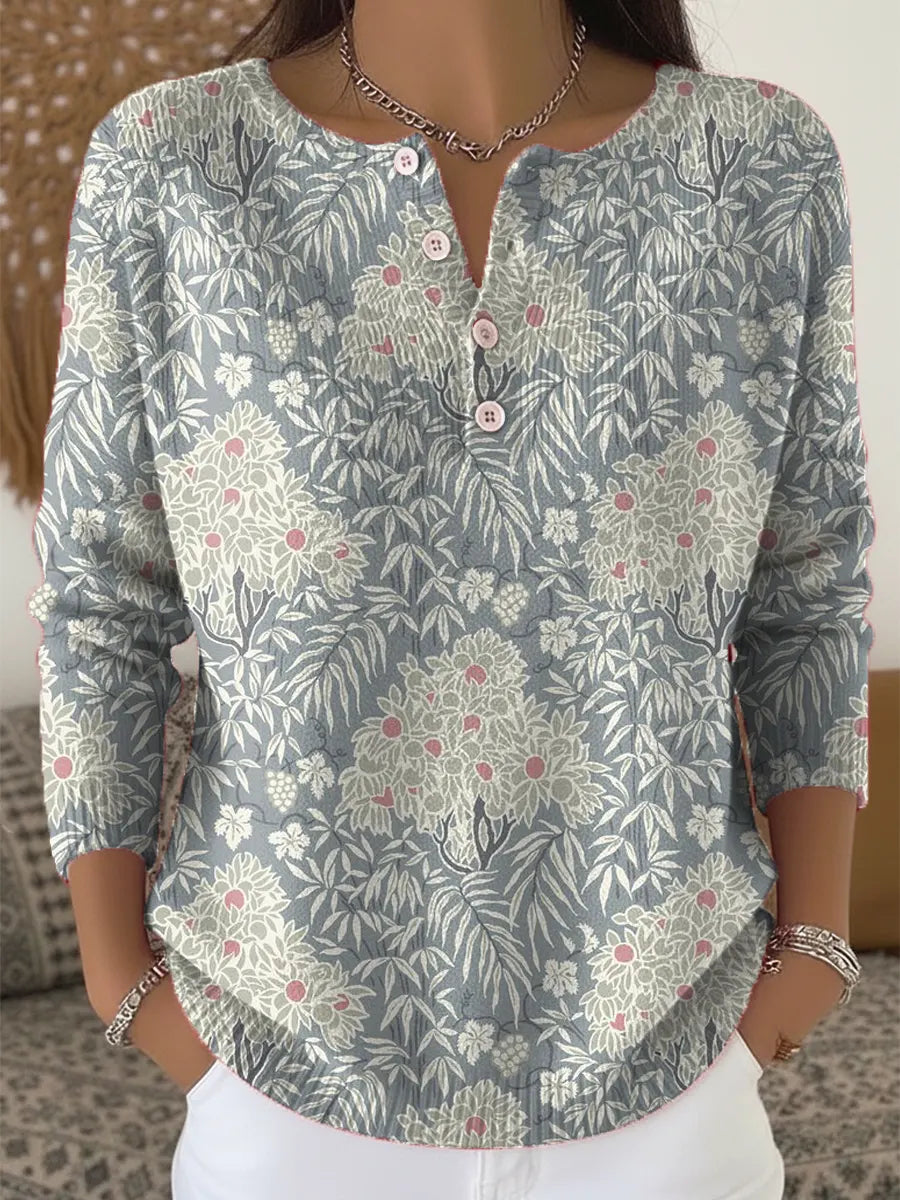 Women's Vintage Floral Art Print Buttoned Cardigan Sweater