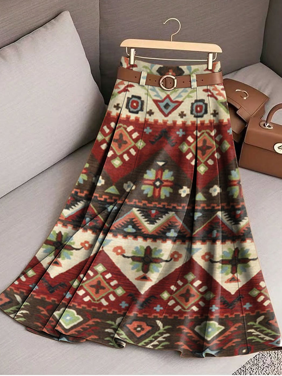 Women's Beautiful Vintage Ethnic Rhombus Geometric Stripe Art Print Cotton Skirt