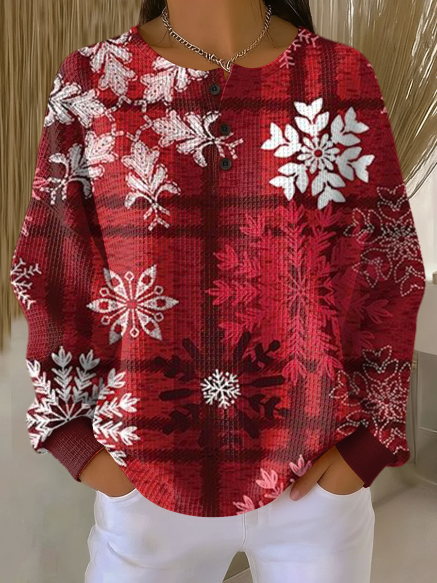 Women's Christmas Snowflake Pattern Art Print Casual Cotton Sweatshirt