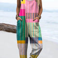 Women's Abstract Geometric Pattern Art Print Casual 100% Cotton Wide Leg Jumpsuit