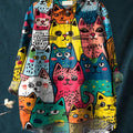 Women's Colorful Cat Print Casual Cotton And Linen Shirt