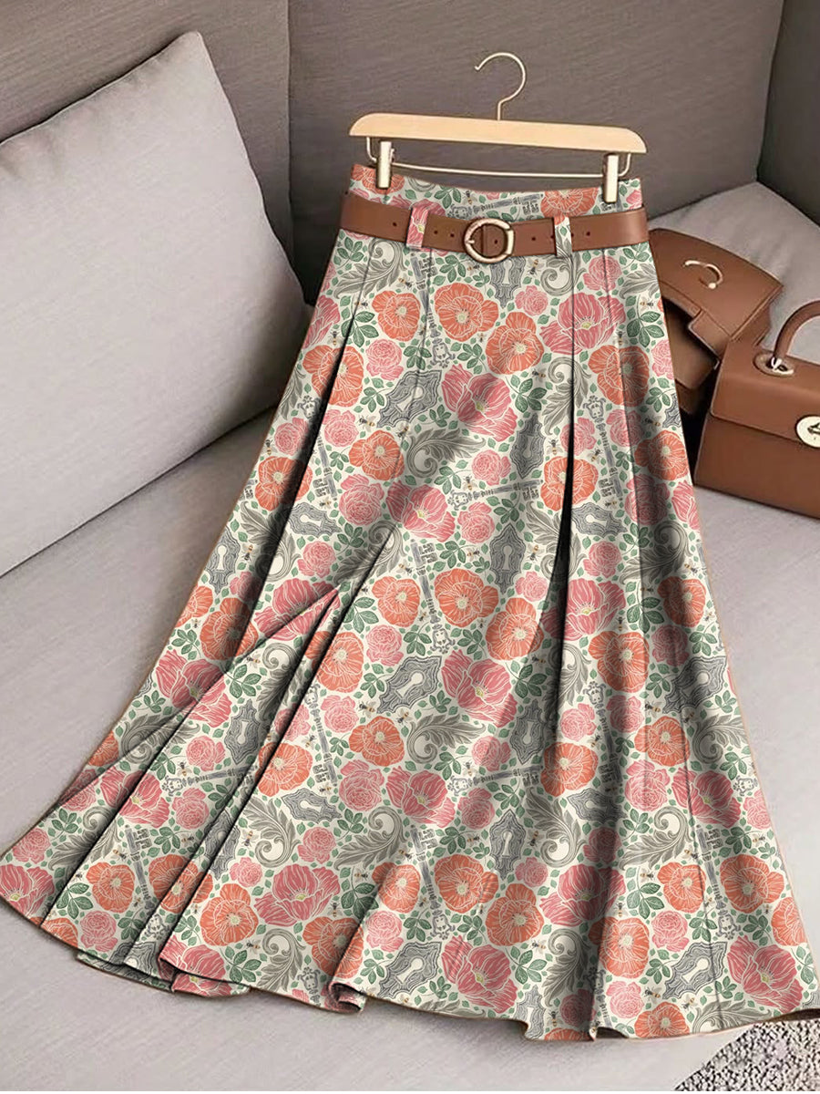 Women's Beautiful Floral Painting Art Print Cotton Skirt