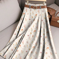 Women's Pink Vintage Art Floral Print Cotton Skirt