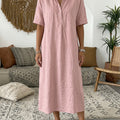 Casual Polo Collar Linen And Cotton Short-sleeved Dress