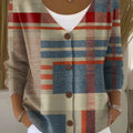 Vintage Abstract Geometry Art Print Buttoned V-neck Cardigan Sweater
