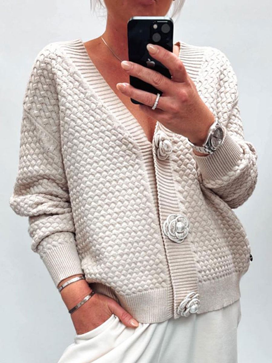 Vintage   Art  Buttoned V-neck Cardigan Sweater