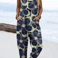 Women's Vintage Floral Pattern Art Print Casual 100% Cotton Wide Leg Jumpsuit