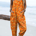 Women's Vintage Floral Art  Print Casual 100% Cotton Wide Leg Jumpsuit