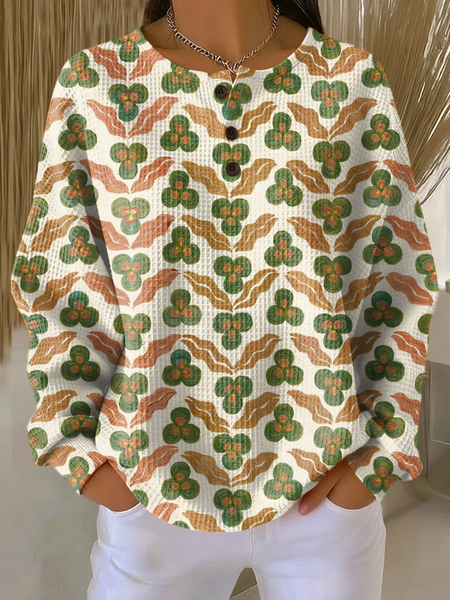 Women's Beautiful Abstract Floral Painting Art Print Casual Cotton Sweatshirt