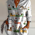 Watercolor Dachshund Dogs Art Printed Women's Casual Cotton Shirt