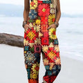Women's Vintage Floral Art Print Casual 100% Cotton Wide Leg Jumpsuit