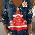 Women's Christmas Tree Pattern Print Casual Pullover Sweater