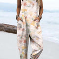 Combinaison pantalon large en coton 100 % à imprimé floral vintage artistique pour femme 
