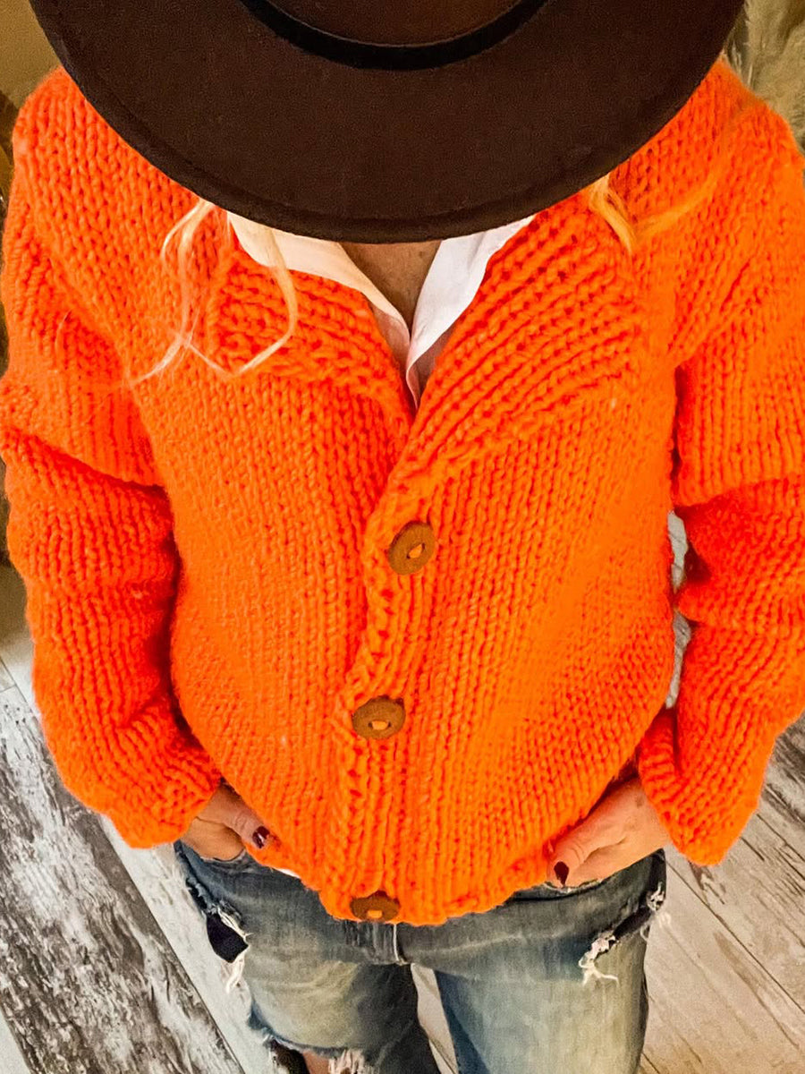 Women's Thick-knit Button Lapel Cardigan Sweater