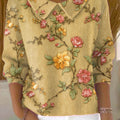 Pull vintage pour femme, imprimé floral, col Claudine, manches 3/4, g2ox