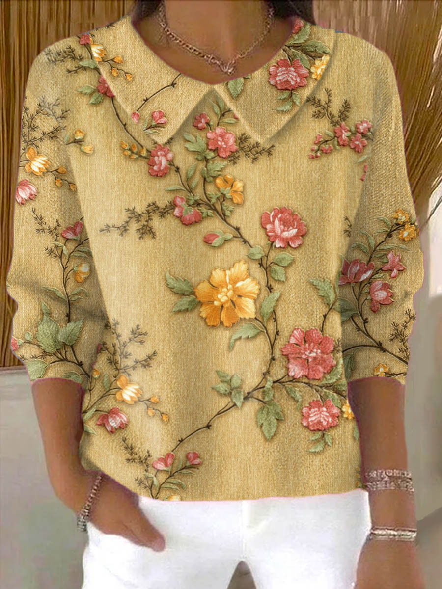 womens-vintage-floral-art-print-casual-peter-pan-collar-3-4-sleeve-sweater-g2ox
