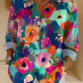 Women's Beautiful Colorful Abstract Floral Painting Art Print Casual Cotton Shirt