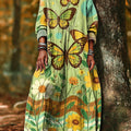 Women's Vintage Abstract Sunflower Butterfly Painting Art Print Dress