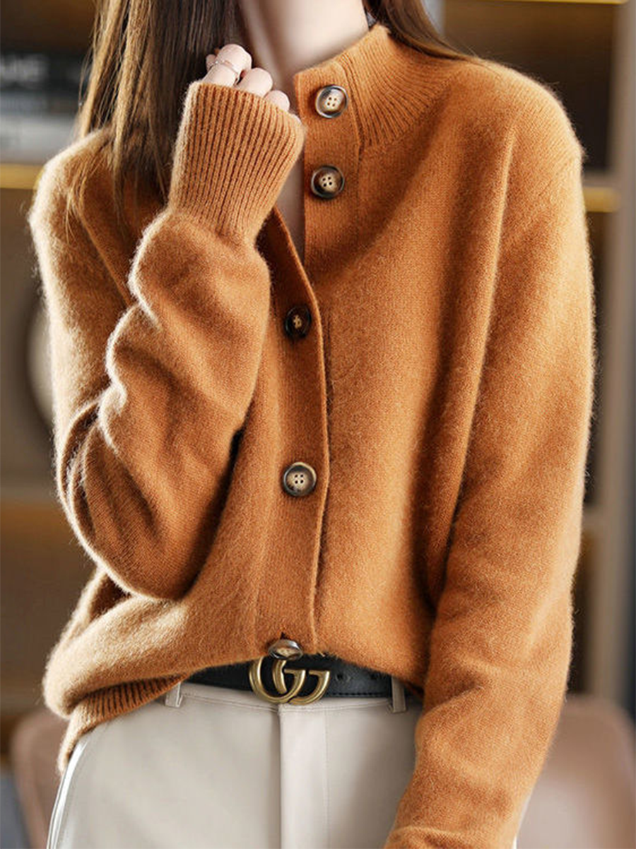 Turtleneck Button-down Solid Color Sweater